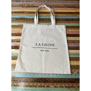 La Ligne New York Medium Ivory Natural Canvas Tote Reusable Shopping Bag